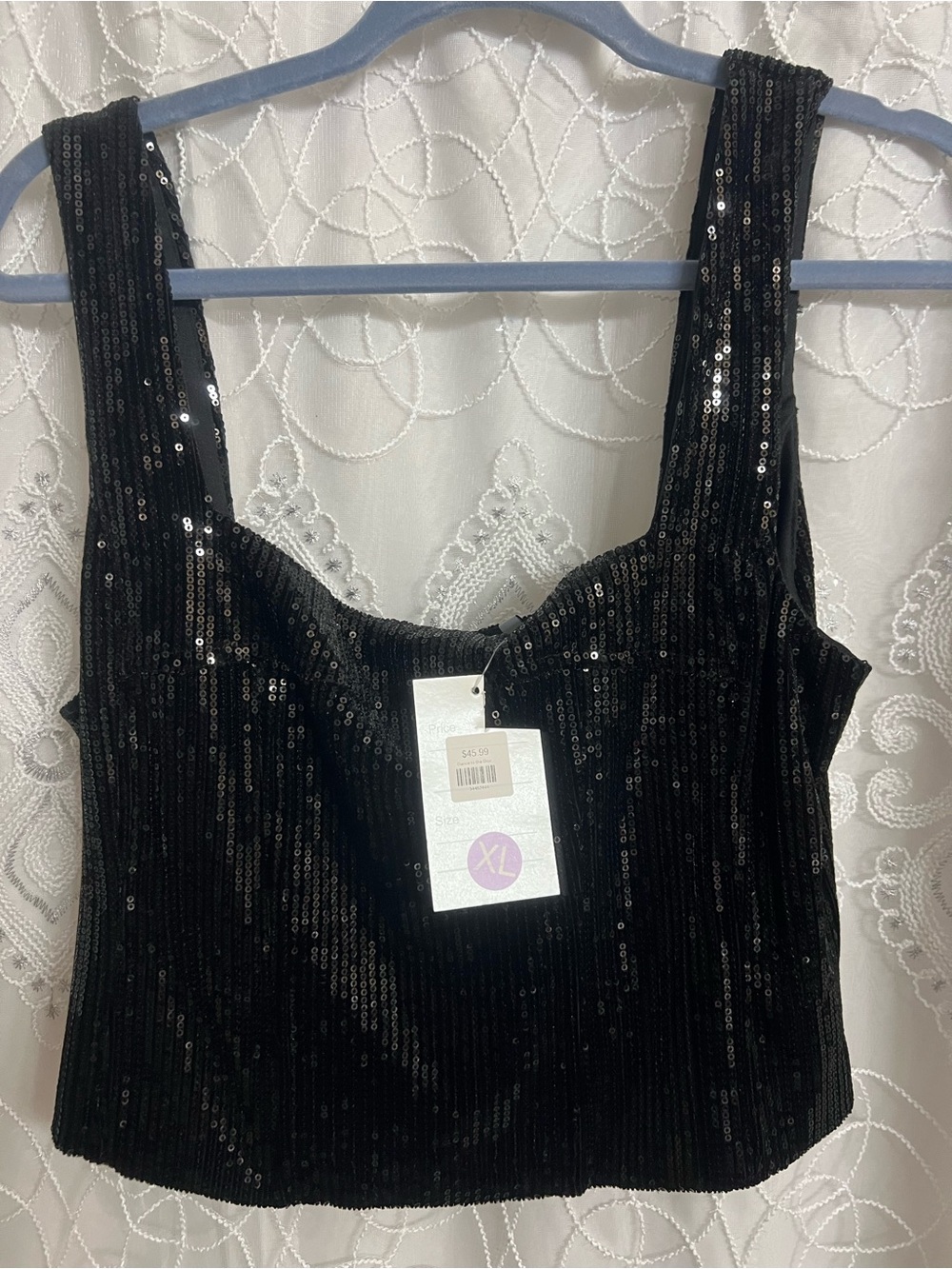 white birch Black Sequin Crop Tank Top